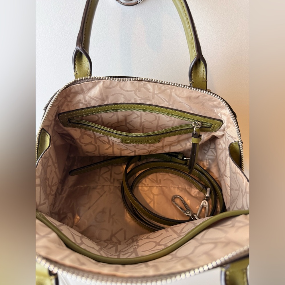 RARE Calvin Klein Logo Satchel with Removable Pouch, Green - Picture 7 of 13